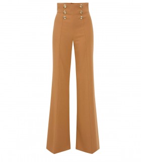 ELISABETTA FRANCHI CARAMEL BELL-BOTTOM TROUSERS WITH BUTTONS