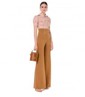 ELISABETTA FRANCHI CARAMEL BELL-BOTTOM TROUSERS WITH BUTTONS