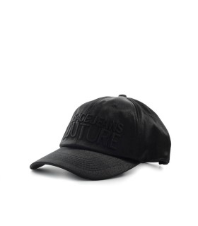 VERSACE JEANS COUTURE SATIN BLACK BASEBALL CAP WITH LOGO