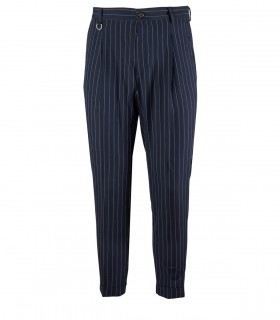 PAOLO PECORA BLUE WHITE PINSTRIPE CARROT FIT TROUSERS