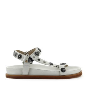 STRATEGIA WHITE FLAT SANDAL WITH STUDS