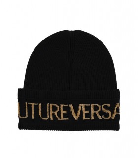 VERSACE JEANS COUTURE BLACK GOLD LOGO BEANIE