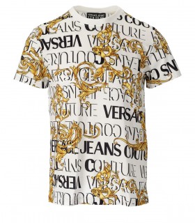 T-SHIRT LOGO BAROQUE BIANCO ORO VERSACE JEANS COUTURE