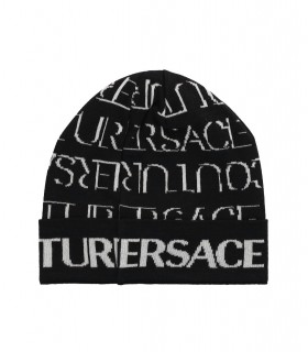 VERSACE JEANS COUTURE ALLOVER LOGO BLACK WHITE BEANIE