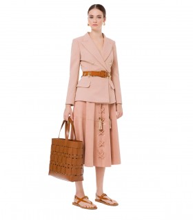 ELISABETTA FRANCHI NUDE PINK DOUBLE-BREASTED SUIT JACKET