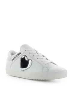 LOVE MOSCHINO WHITE SNEAKER WITH SILVER HEART
