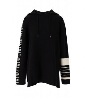 TWINSET BLACK OFF-WHITE KNITTED HOODIE