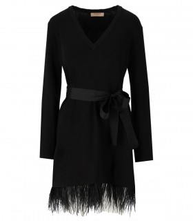 TWINSET BLACK KNITTED DRESS WITH FEATHERS
