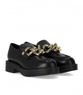 LOVE MOSCHINO BLACK LOAFER WITH CHAIN