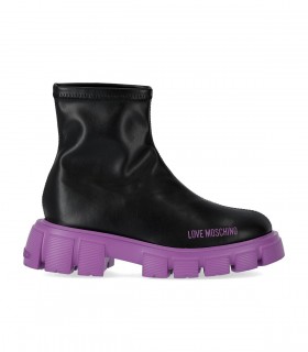 LOVE MOSCHINO BLACK LILAC SOCK ANKLE BOOT