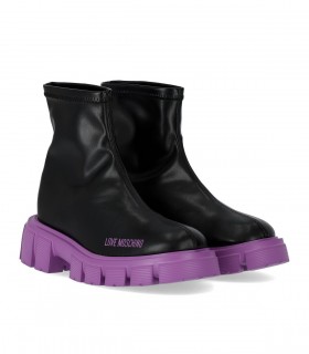 LOVE MOSCHINO BLACK LILAC SOCK ANKLE BOOT