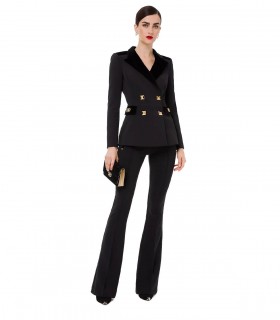 ELISABETTA FRANCHI BLACK DOUBLE-BREASTED JACKET WITH STUDS