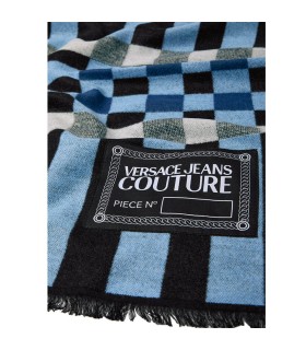 VERSACE JEANS COUTURE BLACK LIGHT BLUE CHECK SCARF