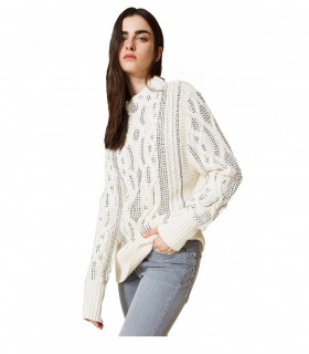 MAGLIONE OVERSIZE CON STRASS PANNA TWINSET