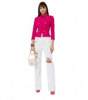 ELISABETTA FRANCHI IVORY JEANS WITH RIPS