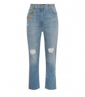 ELISABETTA FRANCHI LIGHT BLUE JEANS WITH RIPS