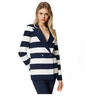 TWINSET WHITE AND BLUE STRIPED DOUBLE-BREASTED BLAZER
