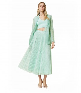 TWINSET GREEN LACE PLEATED SKIRT