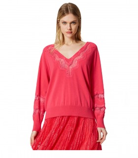 TWINSET CORAL JUMPER WITH LACE
