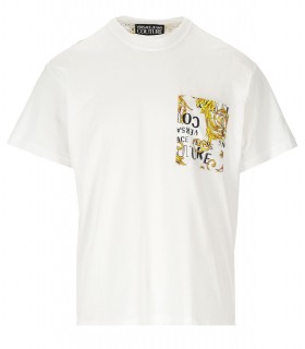 VERSACE JEANS COUTURE LOGO BAROQUE POCKET WHITE T-SHIRT