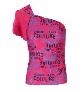 VERSACE JEANS COUTURE LOGO COUTURE FUCHSIA ONE-SHOULDER TOP