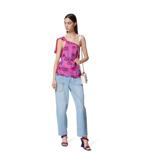 VERSACE JEANS COUTURE LOGO COUTURE FUCHSIA ONE-SHOULDER TOP