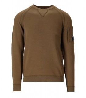 C.P. COMPANY LIGHT TERRY KNITTED BROWN CREWNECK JUMPER