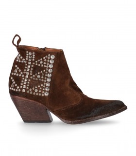 ELENA IACHI VELOUR BROWN TEXAN ANKLE BOOT WITH STUDS