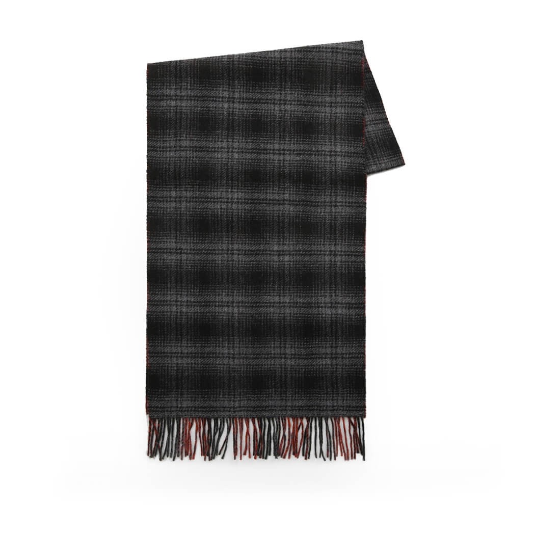 WOOLRICH DOUBLE WOOL CHECK GREY SCARF