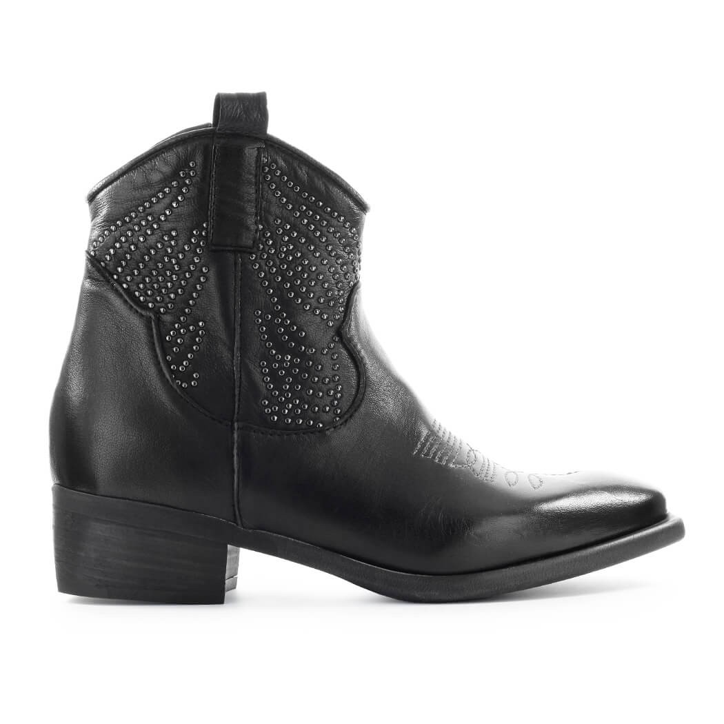ZOE BLACK TEXAN ANKLE BOOT WITH STUDS