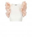 ELISABETTA FRANCHI IVORY AND PINK TOP WITH FLOUNCES