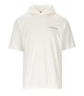 EMPORIO ARMANI OFF-WHITE PRINTED HOODED T-SHIRT