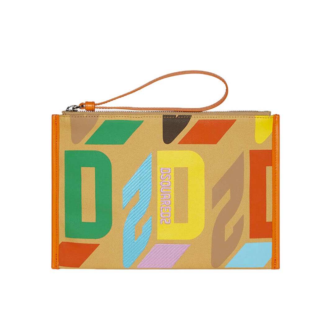 Dsquared2 Monogram-print Clutch Bag In Multicolor