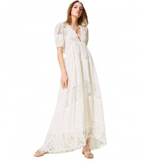 TWINSET IVORY LONG DRESS WITH LACE