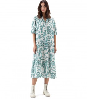 WOOLRICH PAISLEY WHITE TURQUOISE DRESS