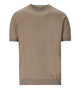 PAOLO PECORA LIGHT BROWN CREW NECK JUMPER WITH SHORT SLEEVE