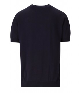 PAOLO PECORA NAVY BLUE CREW NECK JUMPER WITH SHORT SLEEVE