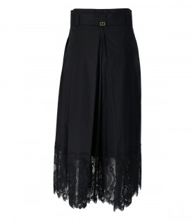 TWINSET BLACK WIDE LEG PANTS WITH LACE