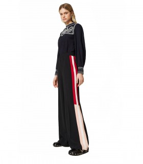 TWINSET BLACK WIDE LEG TROUSERS WITH BANDS
