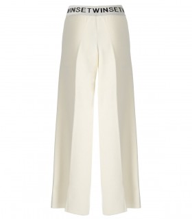 TWINSET OFF-WHITE KNITTED WIDE LEG PANTS