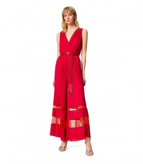 TWINSET FUCHSIA RED PLATED JUMPSUIT