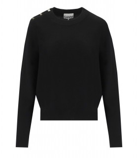GANNI BLACK CREWNECK JUMPERS WITH BUTTONS