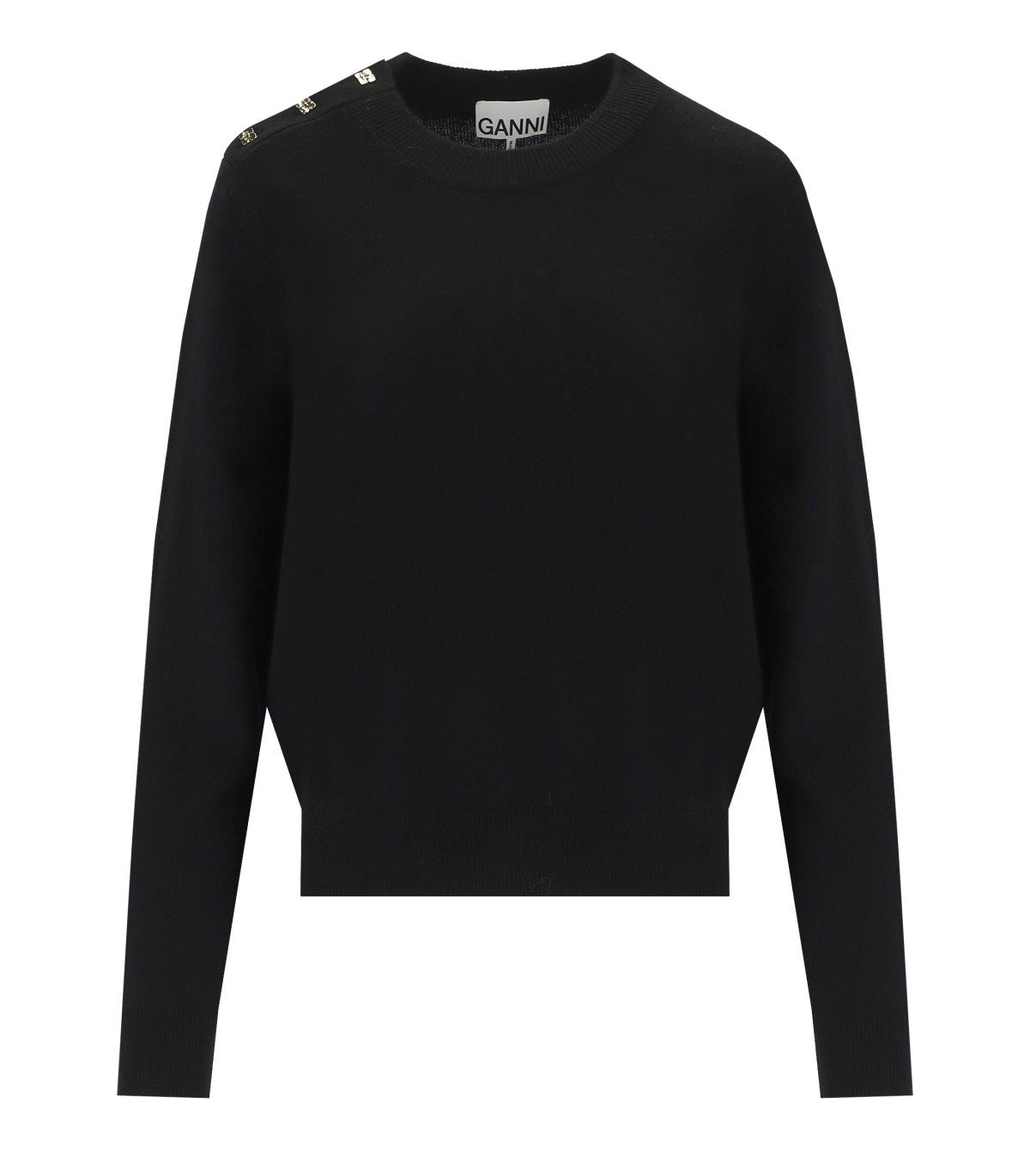 GANNI BLACK CREWNECK SWEATER WITH BUTTONS