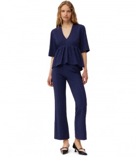 GANNI BLUE CHECK FLARE TROUSERS