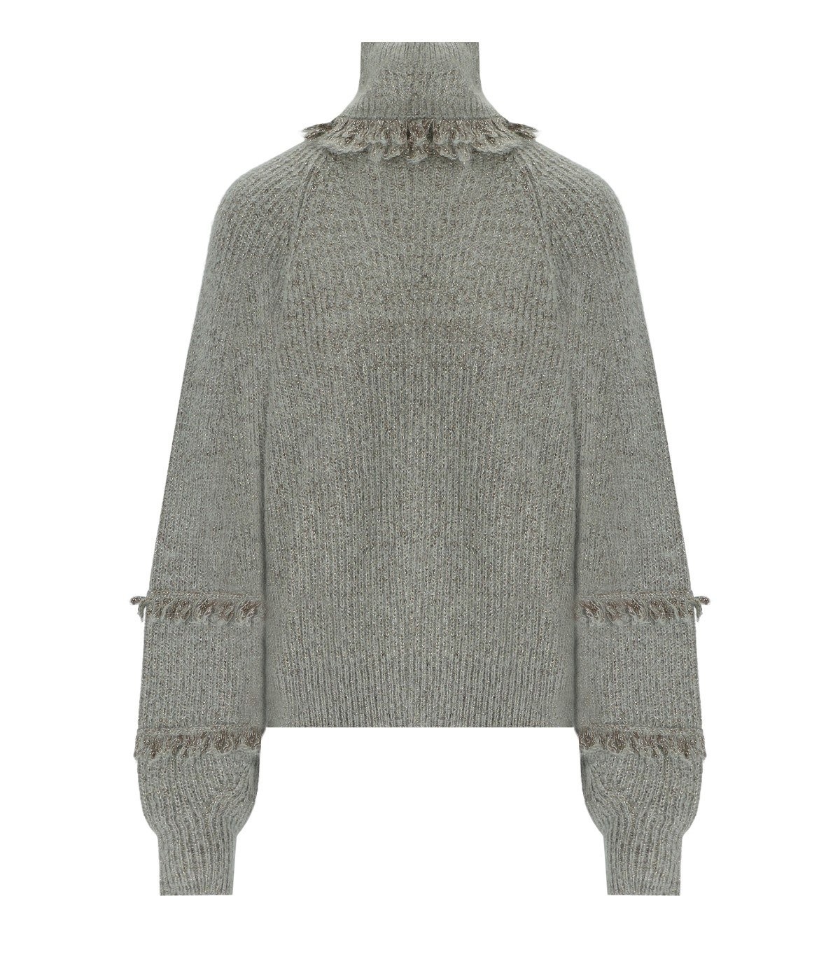 TWINSET SAGE GREEN TURTLENECK SWEATER WITH FRINGES