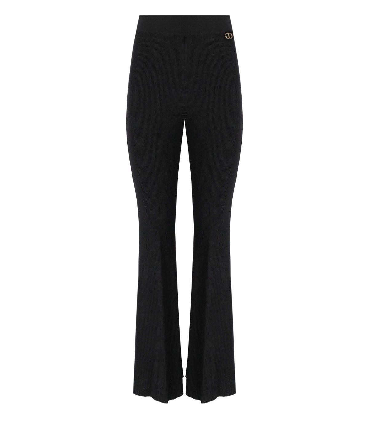 TWINSET BLACK RIBBED FLARE PANTS