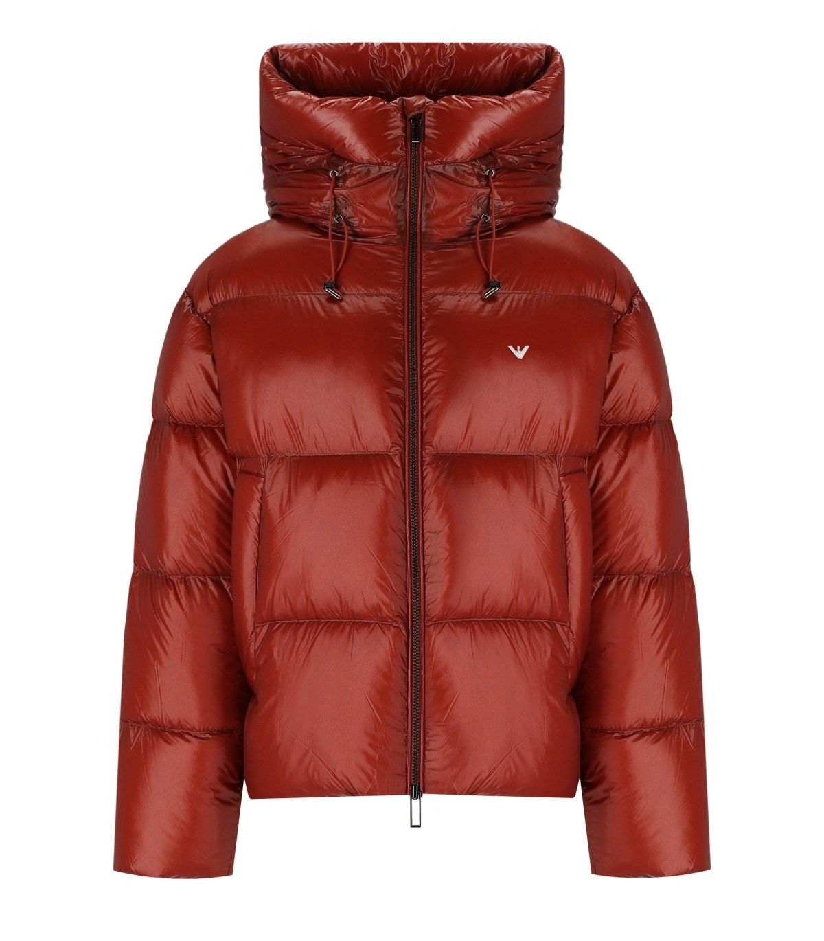 EMPORIO ARMANI RUST HOODED DOWN JACKET WITH LOGO