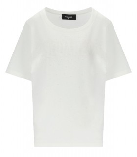 DSQUARED2 EASY FIT WHITE T-SHIRT WITH RHINESTONES