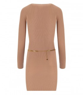 ELISABETTA FRANCHI NUDE KNITTED DRESS WITH TWIST NECK