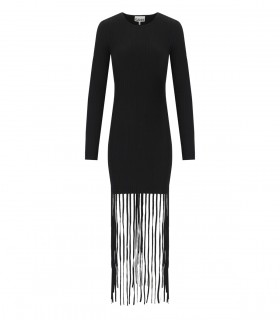 GANNI BLACK KNITTED DRESS WITH FRINGES